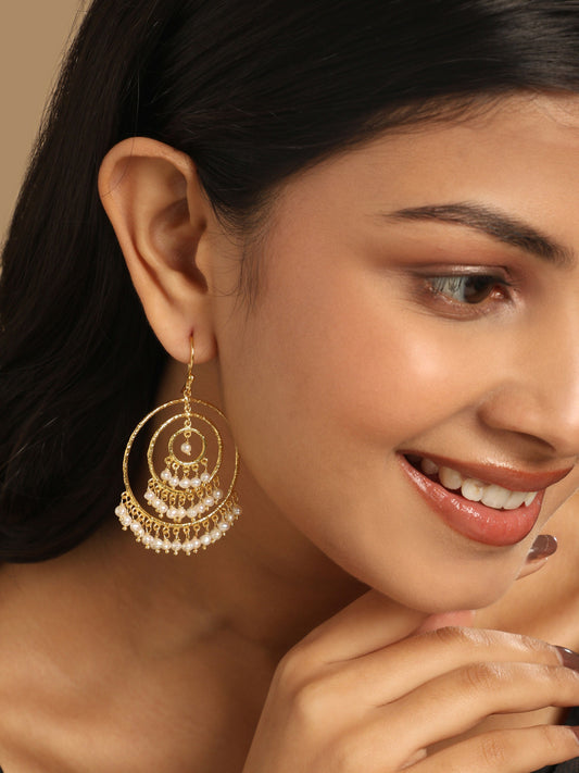 Nuyug 18k Triple Pearl Hoop Anti Tarnish Earrings | Swadesiicart