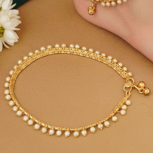 JS Fashion High Gold Fancy Pearl Anklet for Women & Girls | Swadesiicart