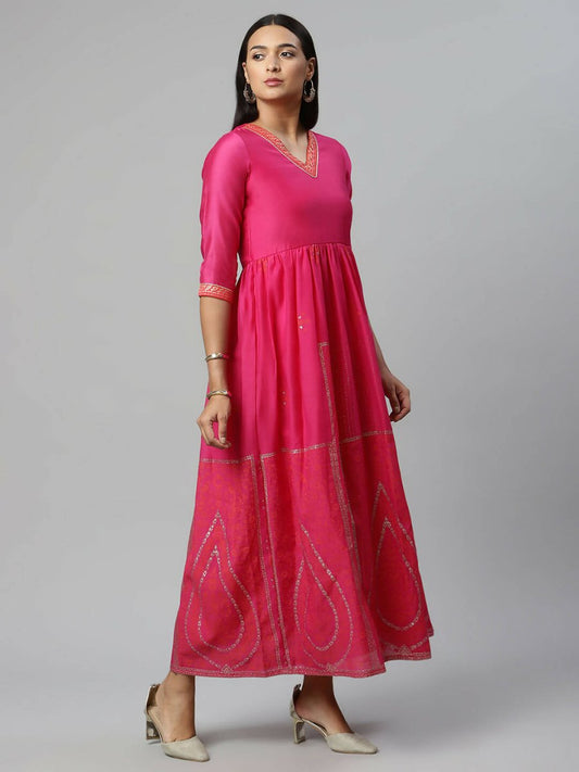 Ahalyaa Womens Pink Crepe Printed Dress | Swadesiicart