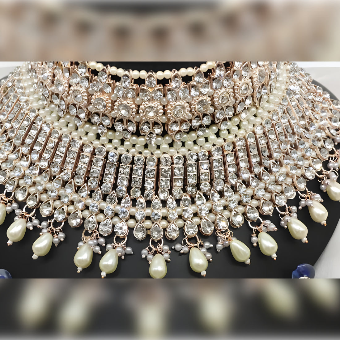 Jewel City Luxury White Crystal Choker Set - Rose Gold-Plated Bridal Jewelry with Pearl Accents | Swadesiicart