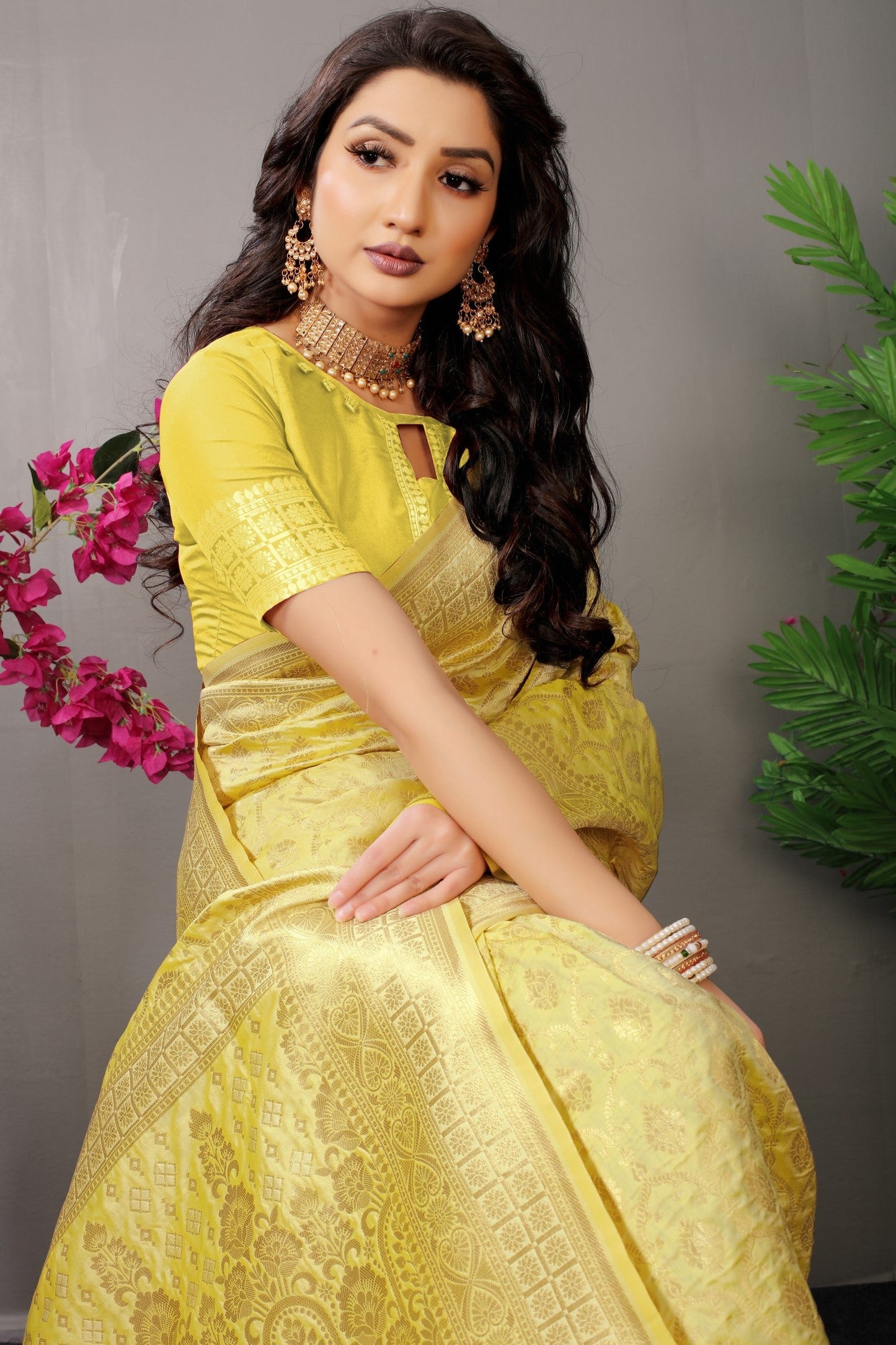 Anaita Cream Woven Design Pure Silk Banarasi Saree With Blouse