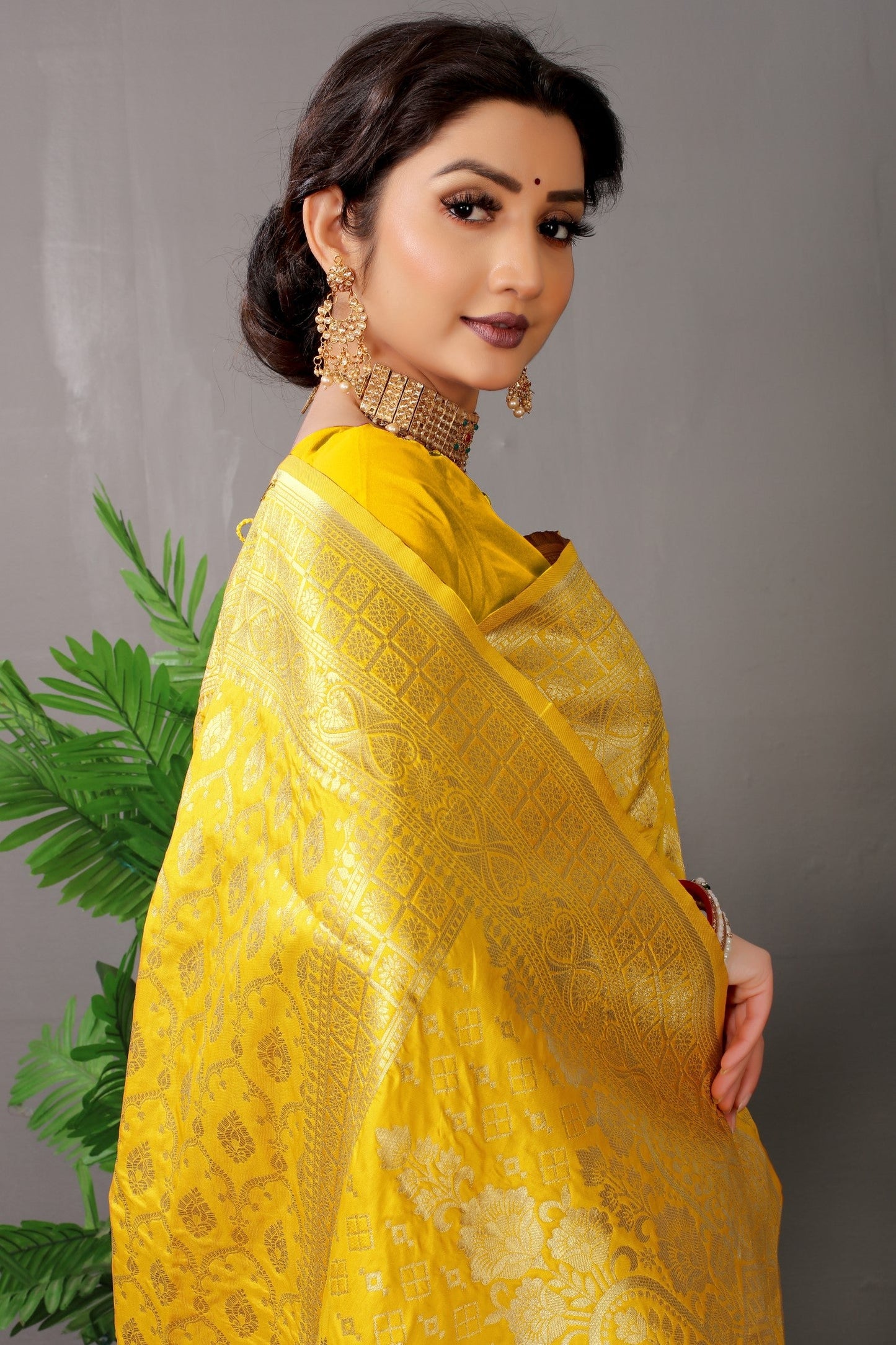 Anaita Yellow Woven Design Pure Silk Banarasi Saree With Blouse