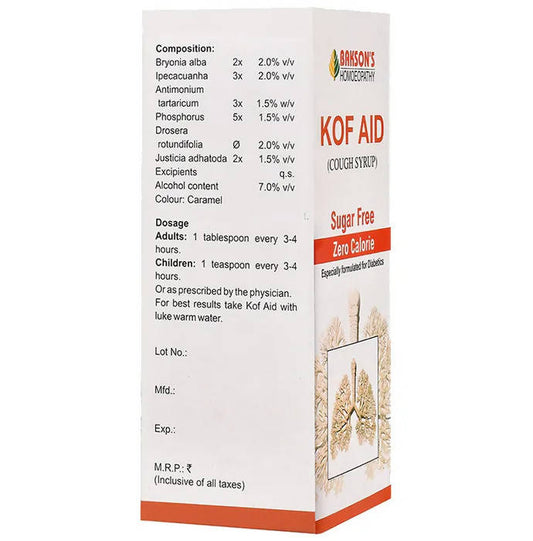 Bakson's Homeopathy Kof Aid Syrup Sugar Free - Swadesiicart