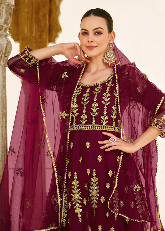 Heavy Stone Embroidered Wine Designer Anarkali Suit - Emponline | Swadesiicart