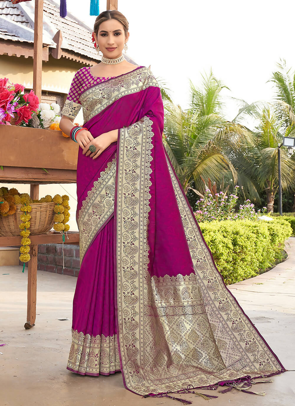 Purple Banarasi Silk Woven Design Saree with Unstitched Blouse Piece - Aachal | Swadesiicart