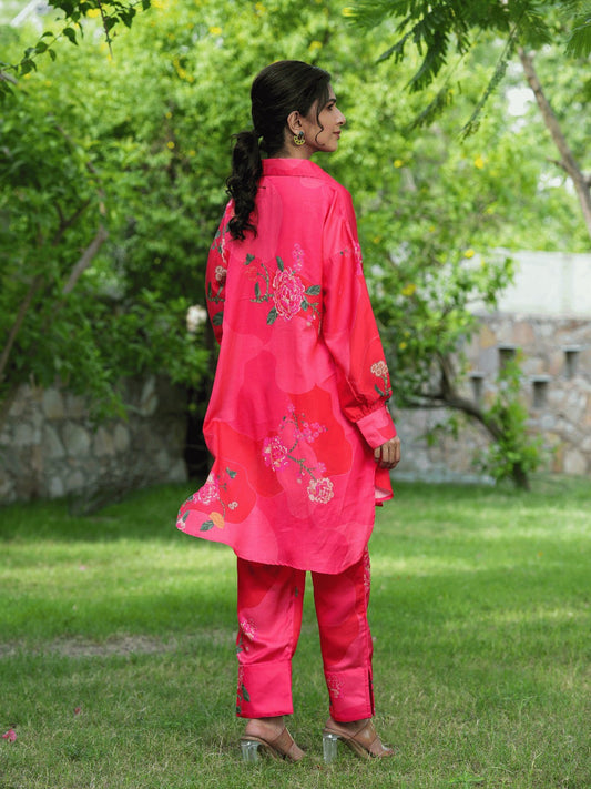 Yufta Pink Printed Shirt with Trousers Co-Ords - Swadesiicart