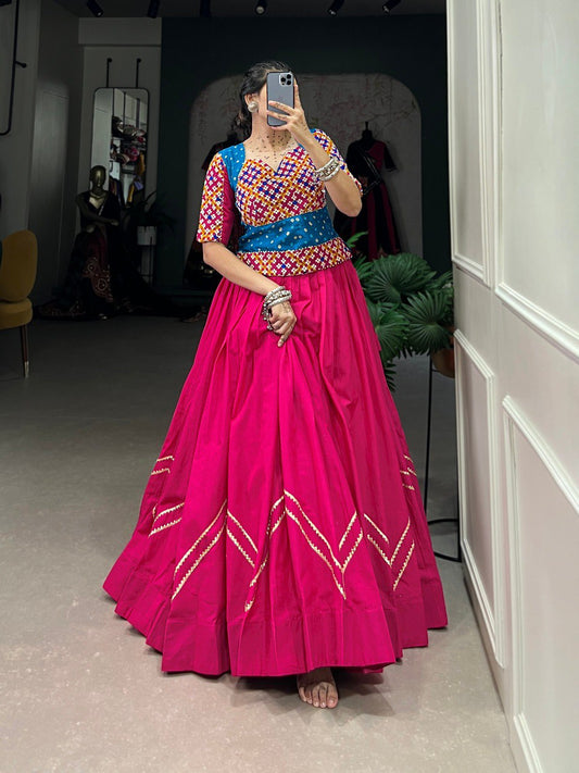 Lorenvalley Pink Pure Cotton Plain With Gota Patti Touch Up Lehenga Choli