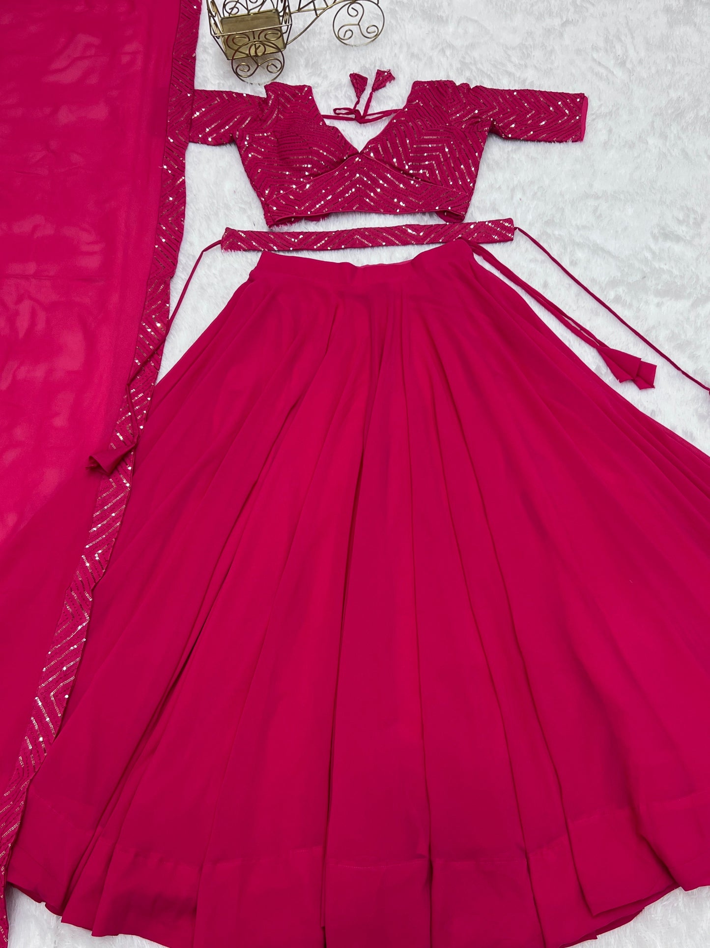 Lorenvalley Pink Faux Georgette Plain Micro Cotton Full Inner with Canvas Patta Double Lining Lehenga Choli | Swadesiicart