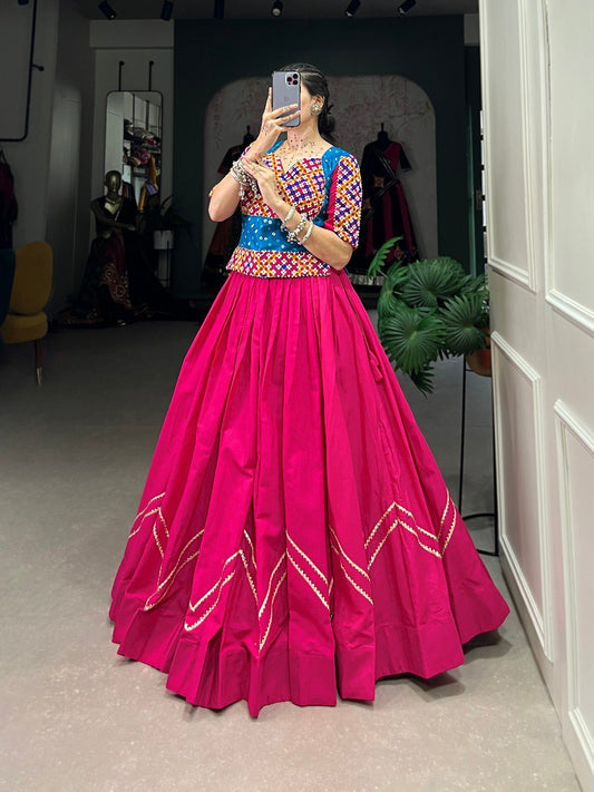Lorenvalley Pink Pure Cotton Plain With Gota Patti Touch Up Lehenga Choli