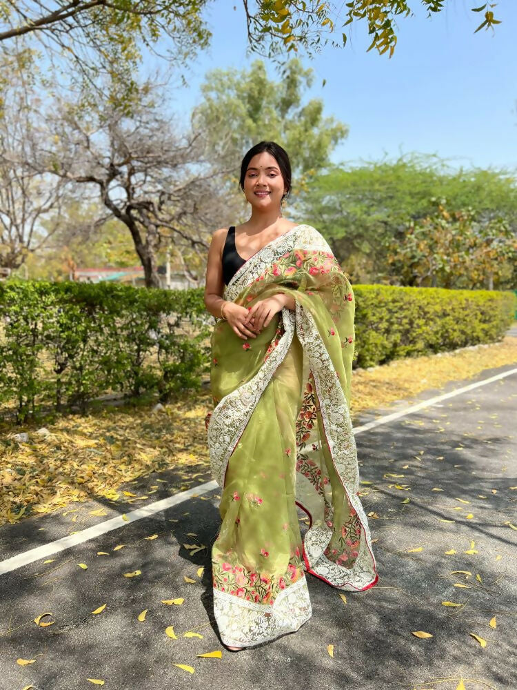 Vamsee Riddhi-Siddhi -1 Green Organza Saree - Swadesiicart