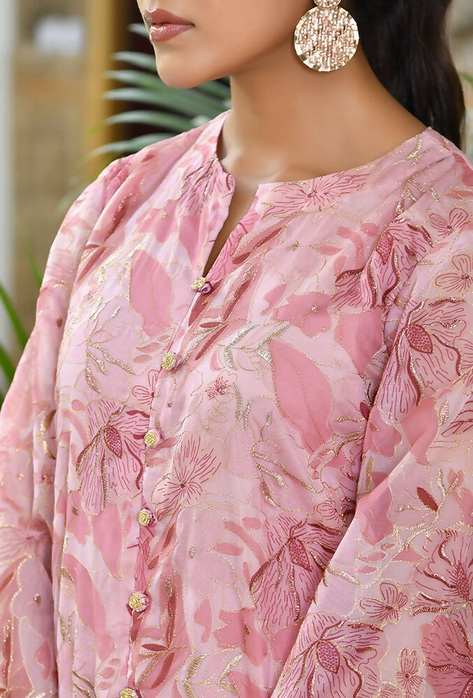 Vaasva Women's Pink Organza Digital Printed Cord Set - Swadesiicart