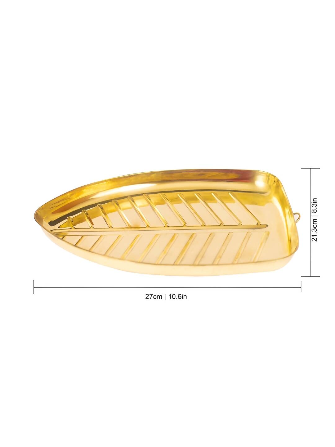 Spillbox Gold-Toned Brass Textured Banana-leaf Shaped Thali Pooja Essential | Swadesiicart
