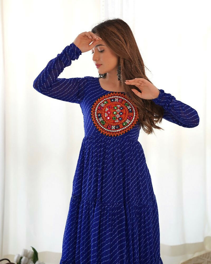 Joban Fashion Royal Blue Kurta Set Chanderi Sequence Embroidery Work
