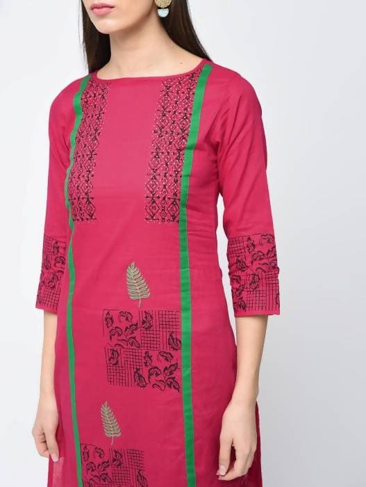 Aniyah Cotton Block Printed Straight Pink Kurta (AN-114K) - Swadesiicart