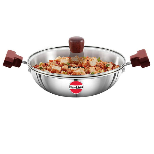 Hawkins Tri-Ply Stainless Steel Deep-Fry Pan with Glass Lid Silver (SSD15G) - Swadesiicart