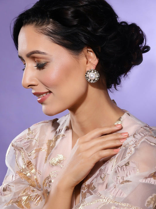 Round Pearl Earrings- Ruby Raang | Swadesiicart