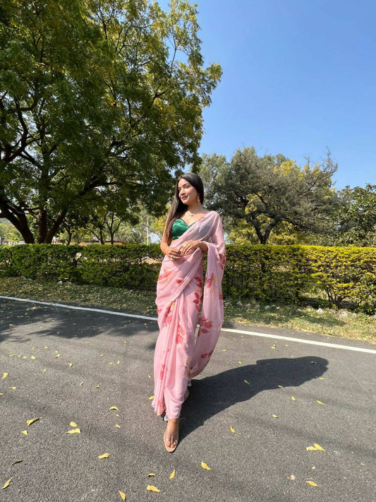 Vamsee Pink Chiffon Designer Saree - Swadesiicart