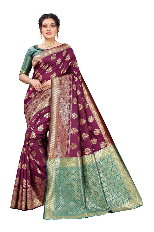 Vamika Ethnic Fire Purple Weaving Banarasi Jacquard Saree | Swadesiicart