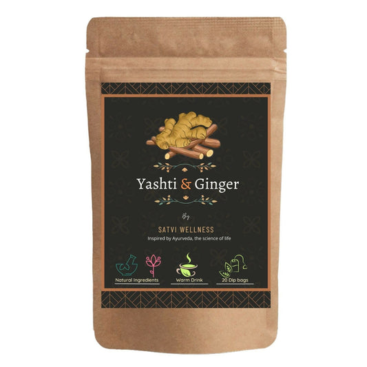 Satvi Wellness Yashtimadhu Ginger Tea | Yashti Ginger | Dip Bags | Blend Of Liquorice And Ginger Tea | Herbal Tea