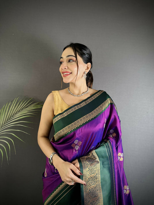 Joban Fashion Purple Banarasi Soft Silk Woven Saree | Swadesiicart