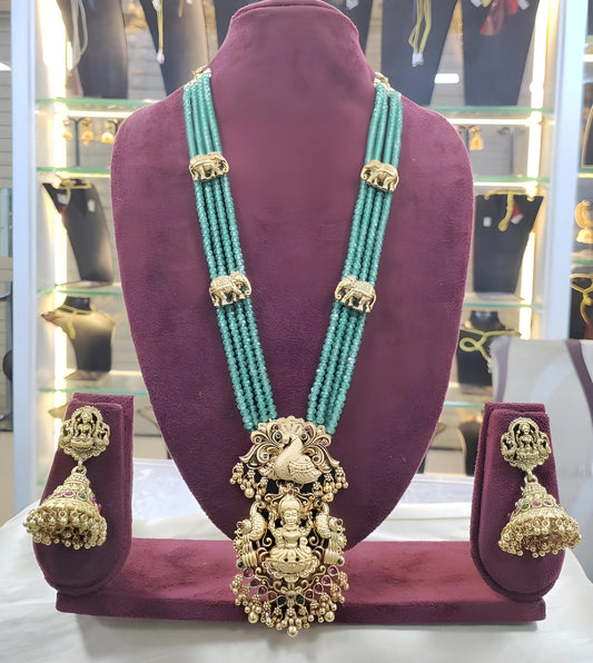 Jewel City Luxurious Emerald Green Temple Goddess Kundan Jewelry Set - Handcrafted Gold-Plated Bridal Necklace with Jhumka Earrings | Swadesiicart