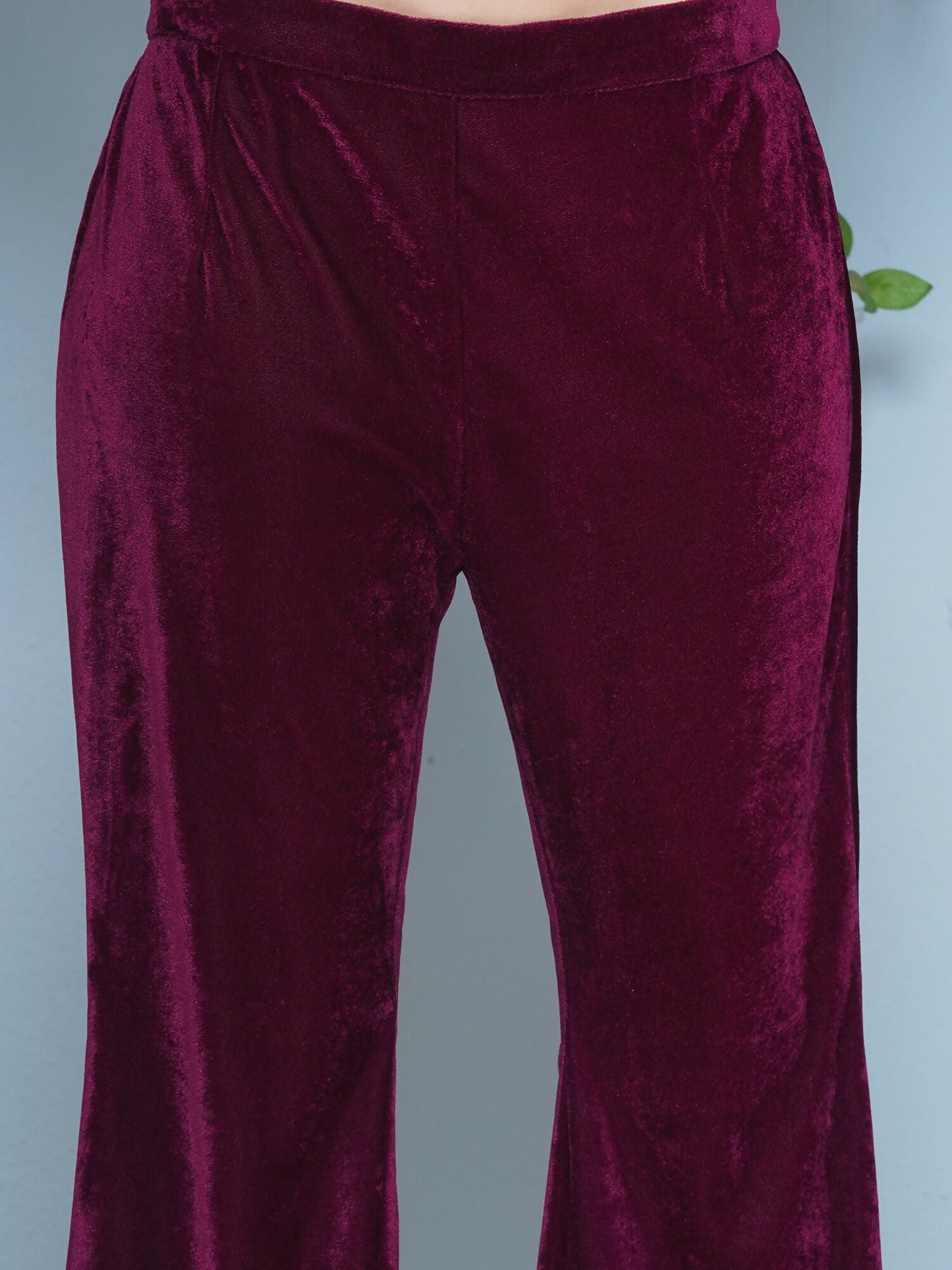 Joban Fashion Wine Velvet Hand Embellished Coord Set - Swadesiicart