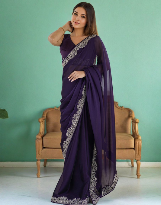 Lorenvalley Fashion Purple Rangoli Silk with Coding Lace Work Saree with Blouse - Swadesiicart