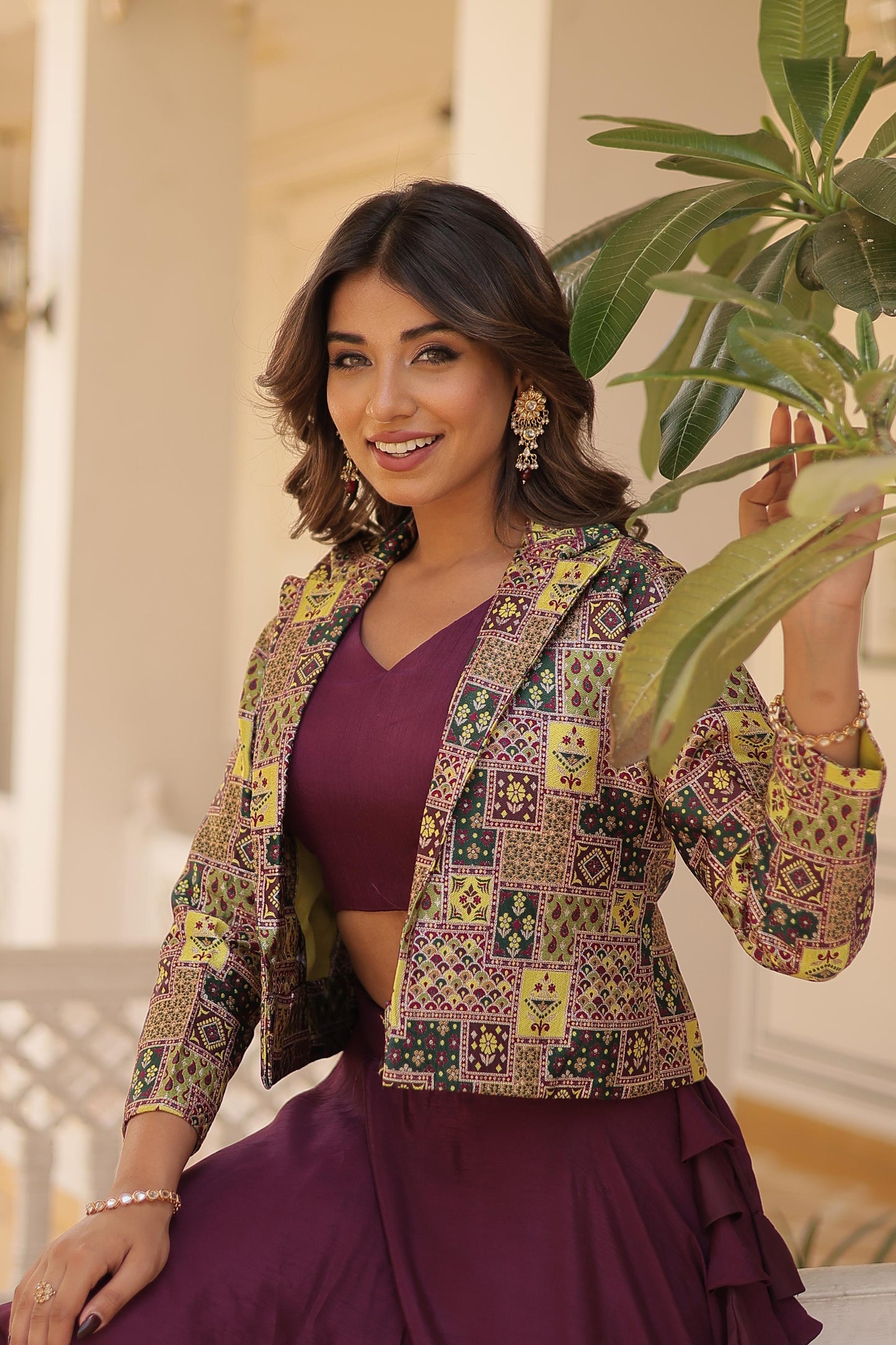 Lorenvalley Purple Premium Chinnon Lehenga Choli with Jacquard Woven Design Koti | Swadesiicart