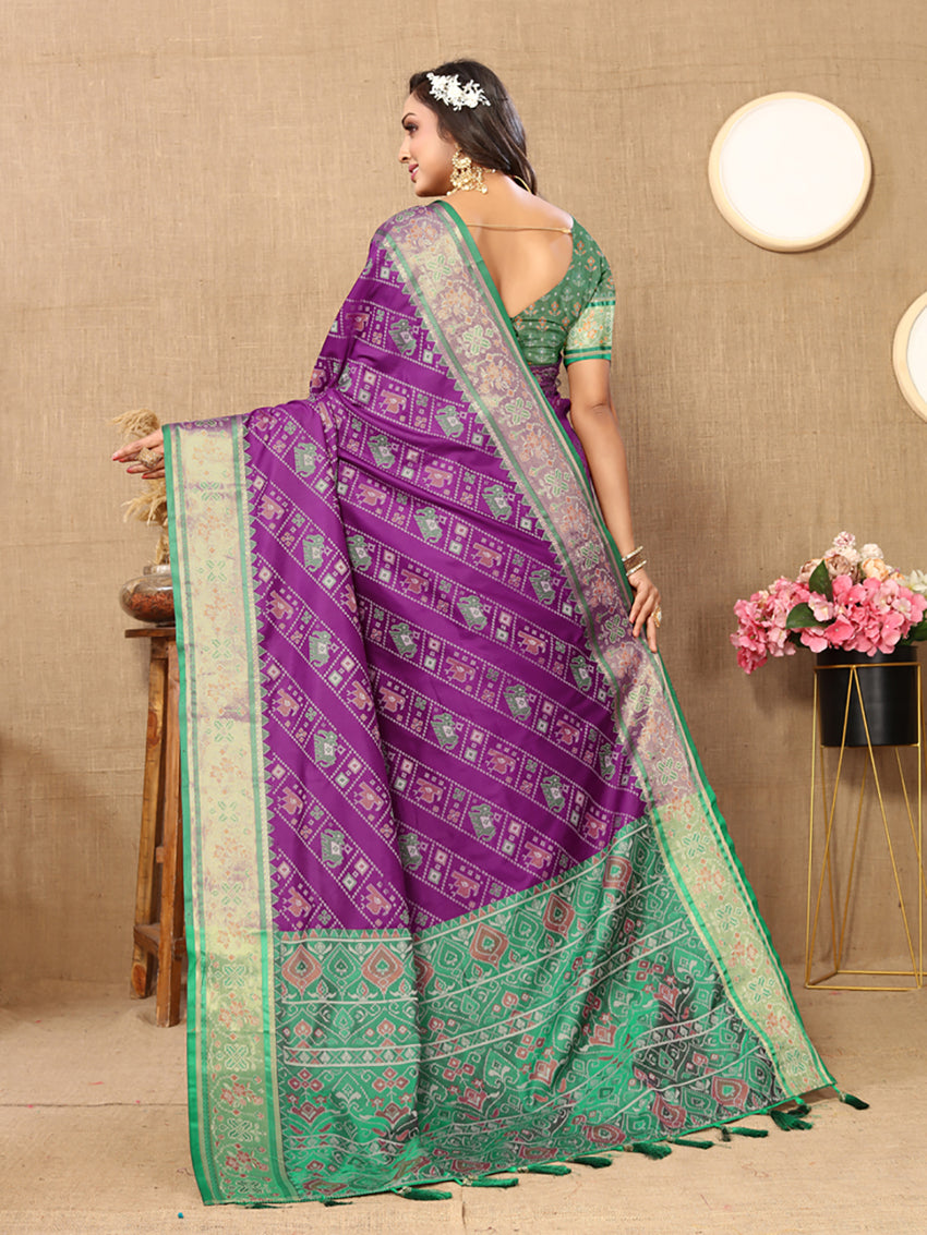 Lorenvalley Fashion Purple Patola Silk Woven Design with Zari Meenakari Weaving motifs Pallu Saree - Swadesiicart