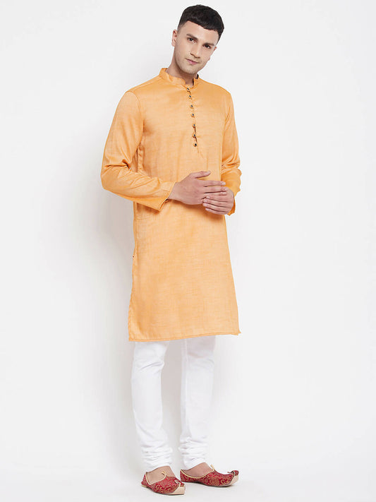 Even Apparels Yellow Rayon Men's Kurta With Band Collar | Swadesiicart