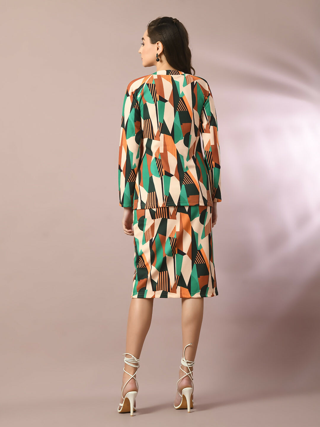 Myshka Women's Multi Printed Round Neck Party Top With Skirt Co-ord set - Swadesiicart