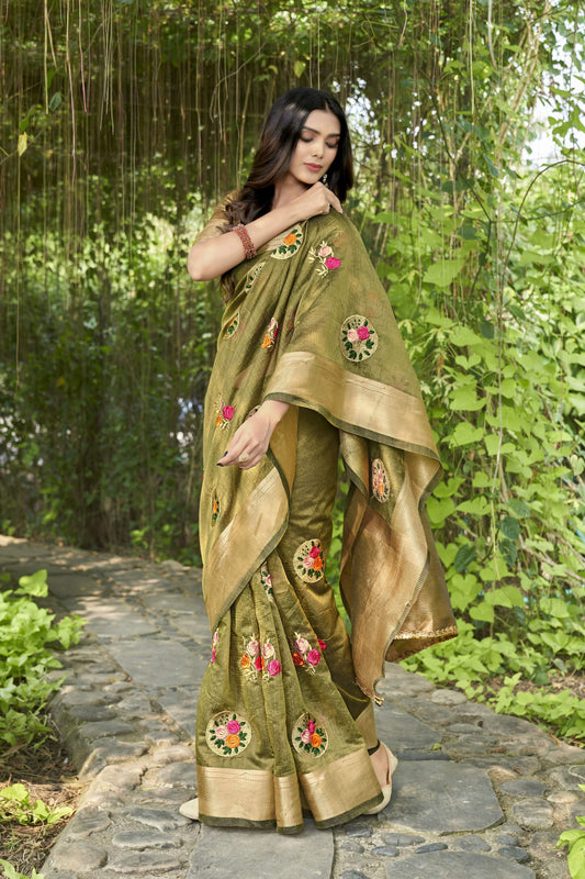 Vamsee Nikita Green Cotton Saree - Swadesiicart