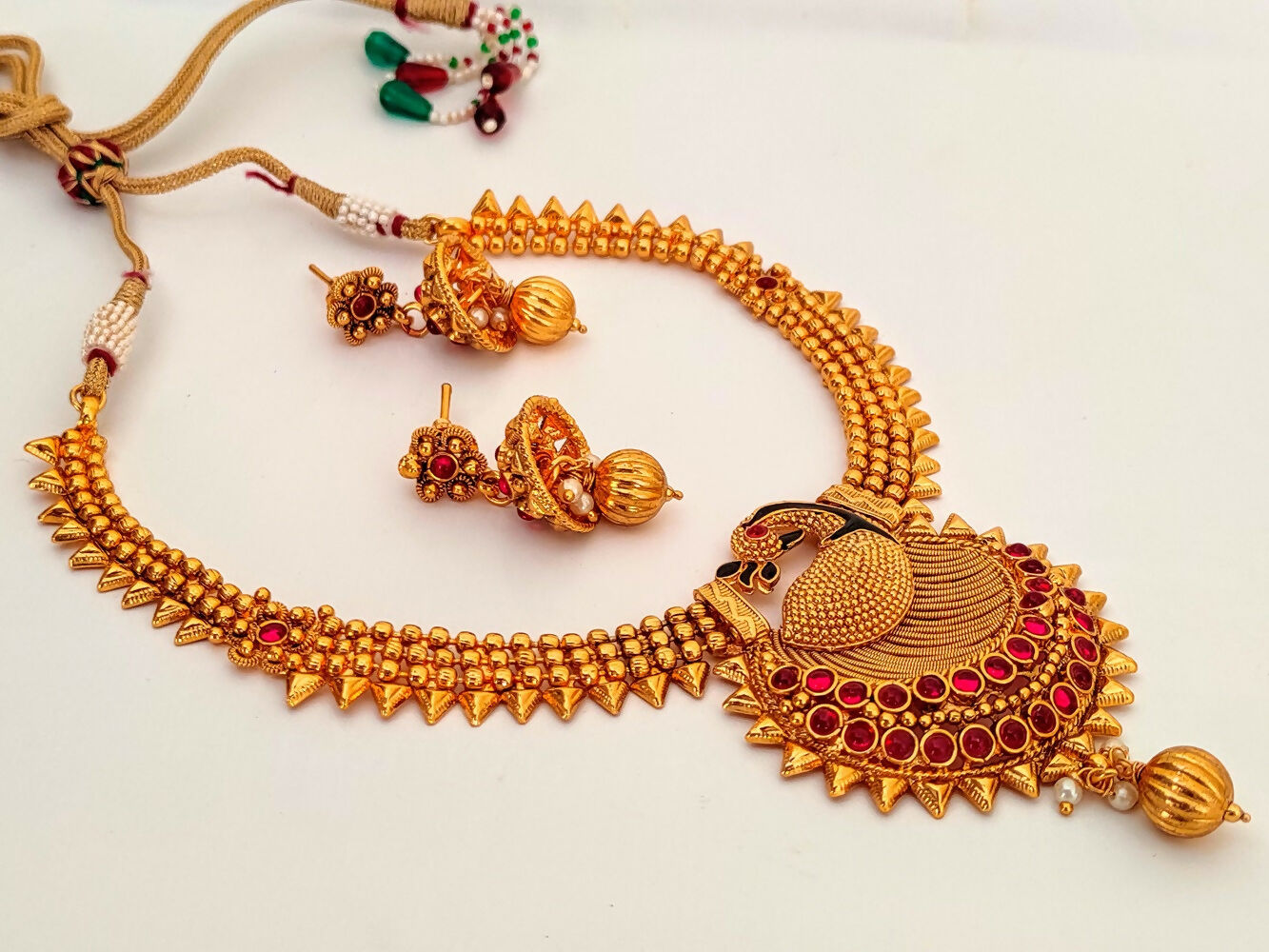 Pink kemp Peacock Necklace Set - Swadesiicart