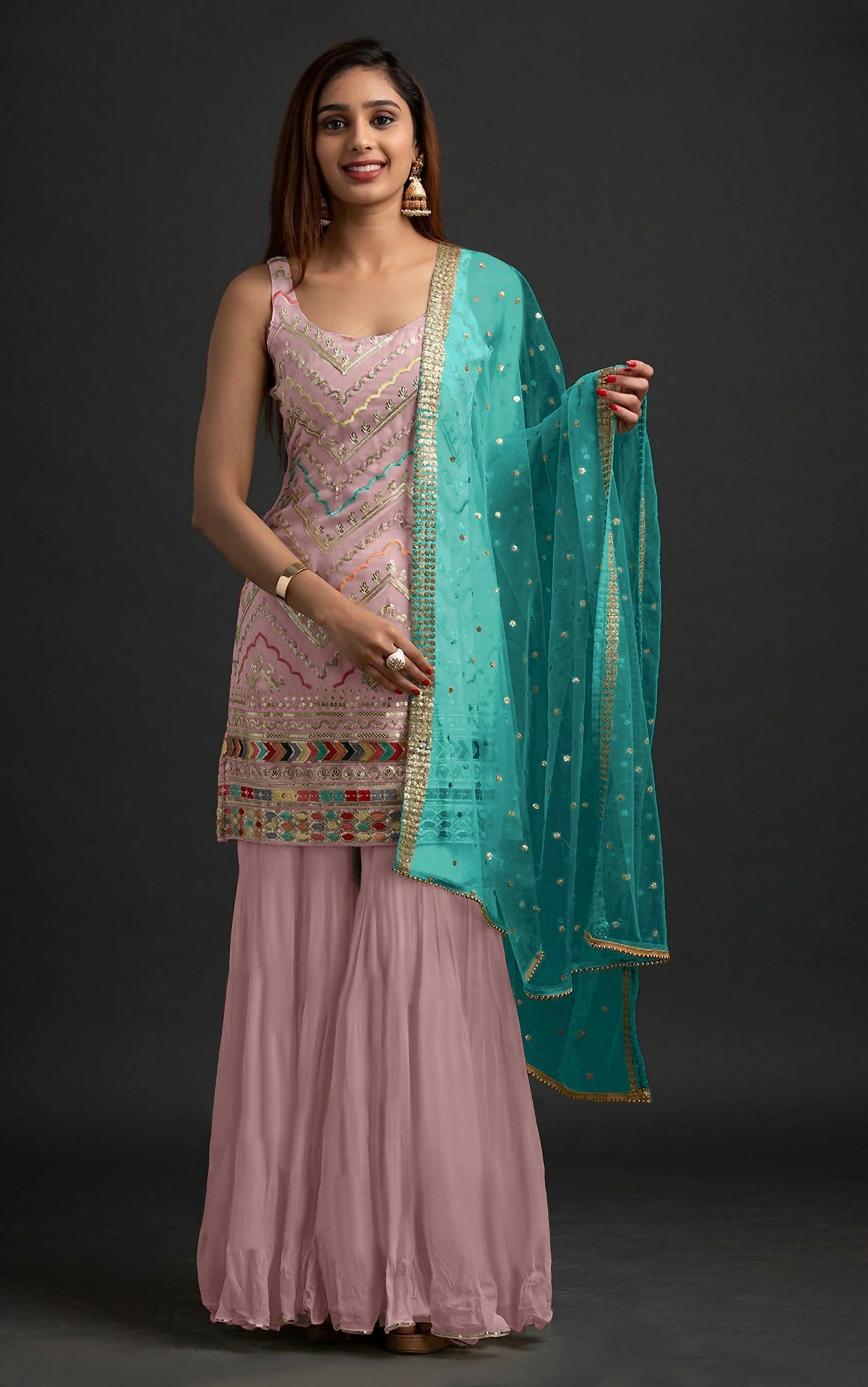 Anaita Peach Georgette Suit with Embroidered Thread & Sequence Work - Swadesiicart