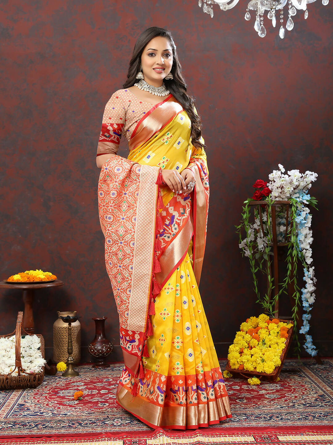 Lorenvalley Fashion Yellow Organza Silk Woven Design with Meenakari Weaving Saree - Swadesiicart