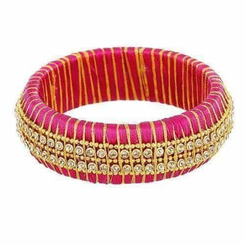 Double Line with White Stone Pink Color Bangle - Single Bangle - Distacart