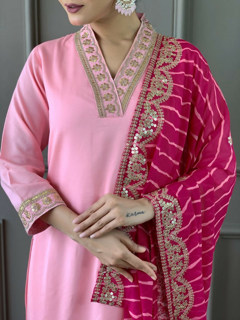 Partywear Designer Viscose Silk Blend Pink Stitched Suit With Dupatta - Tanisha | Swadesiicart