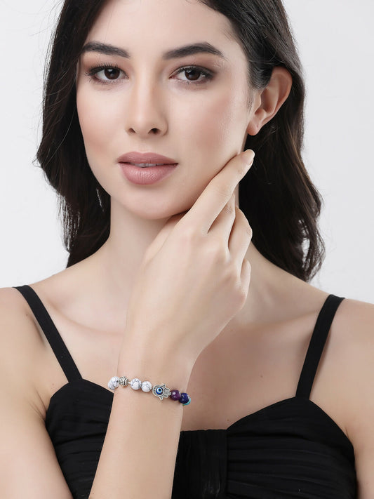 NVR Men & Women Multi Colour Marbel Crystal Elasticated Bracelet - NR Retail-NVR