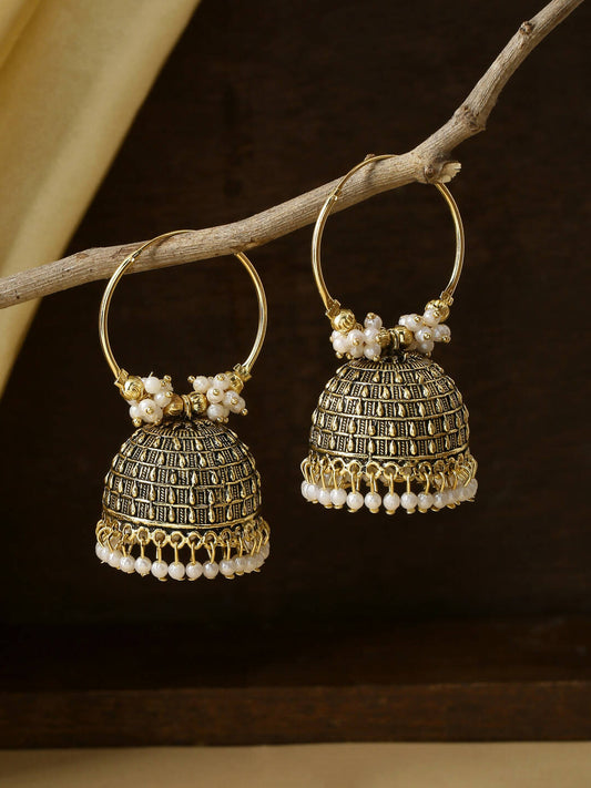 NVR Women Gold Toned Contemporary Jhumkas Earrings | Swadesiicart
