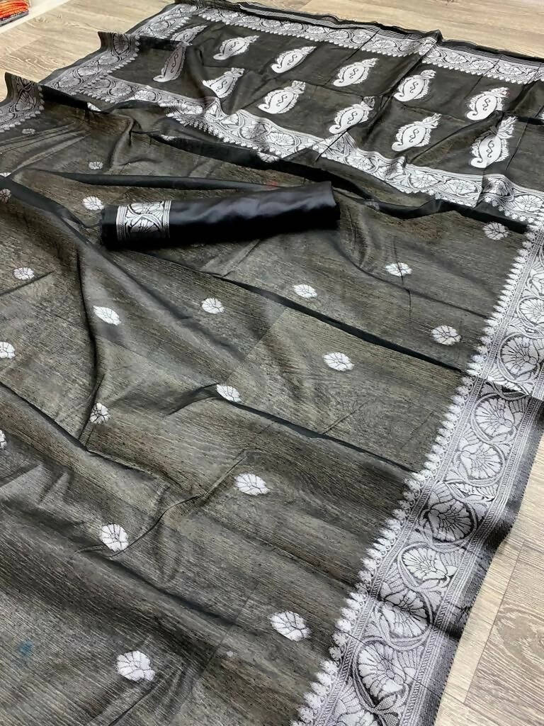 DEIANA'S Beautiful Designer Golden zari Soft Cotton Saree - Black - Swadesiicart