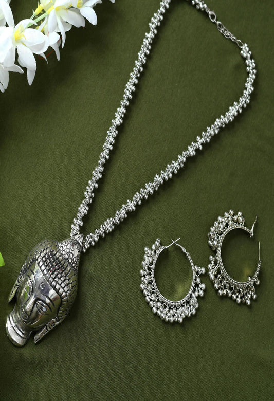 Mominos Fashion Johar Kamal Silver-Plated Brass Finish Budha Long Neckalce For Women