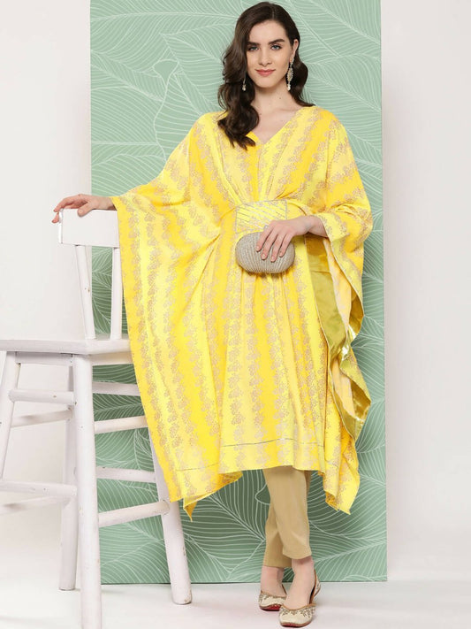 Ahalyaa Women's Traditional Wear kaftan Kurta - Yellow | Swadesiicart