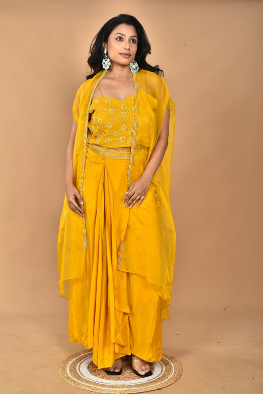 Morchari Women Hand Embroidery Crop Top-Yellow - Swadesiicart