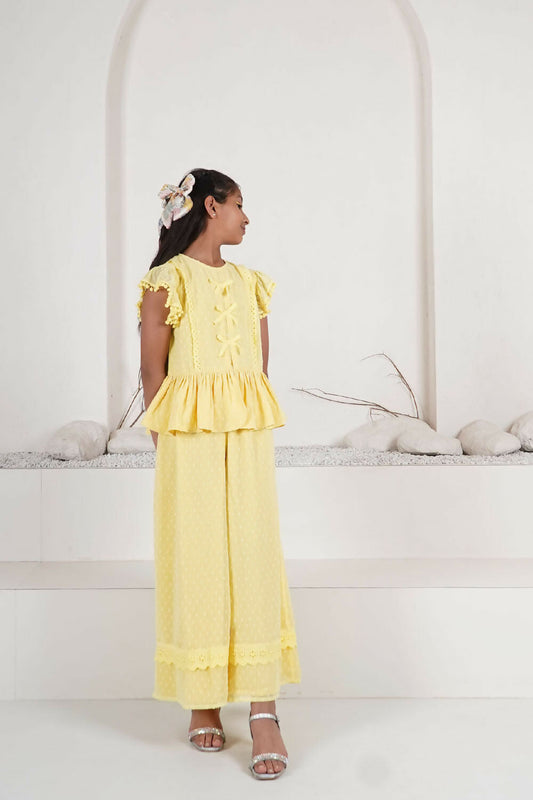 LH Luxury Fashion Elise Floral Co-Ord Set – Pastel Yellow Outfit for Girls - Swadesiicart