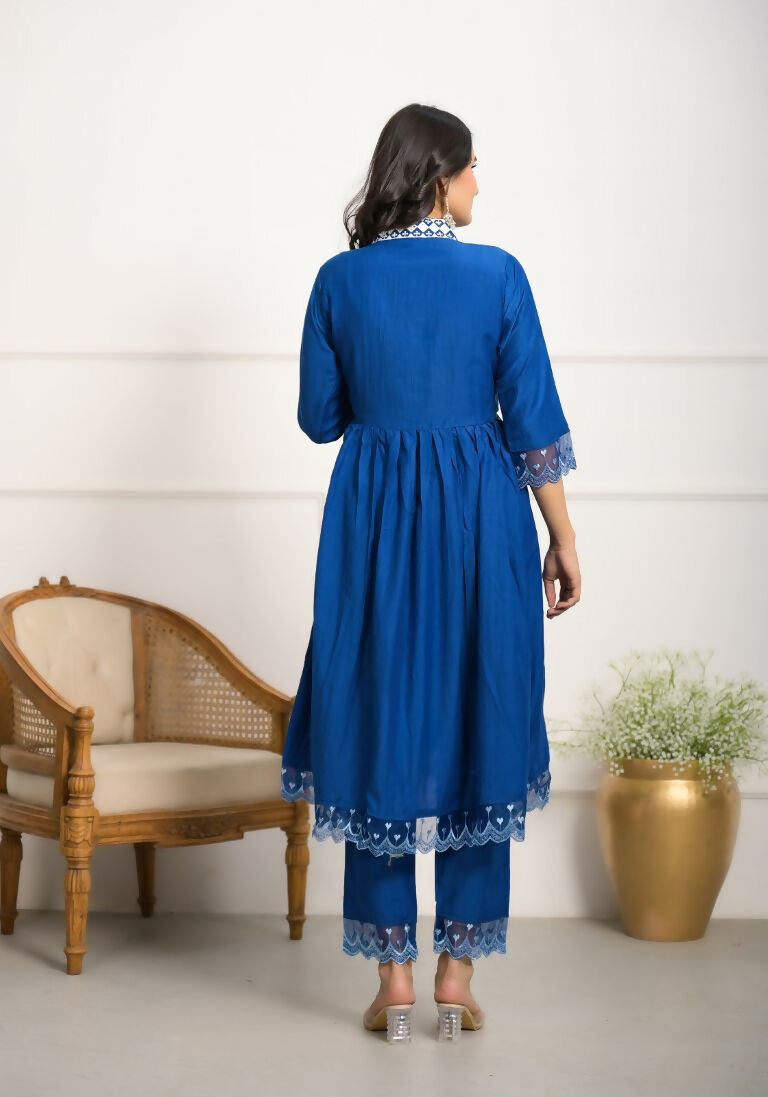 Festive Wear Ethnic Blue Silk wih cotton inner Stitched Suit With Dupatta - Tanisha | Swadesiicart