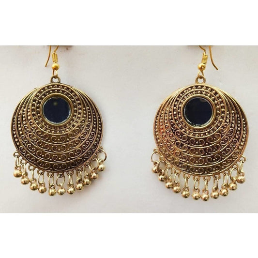 MS Fashion India Gold-Polished Traditional Bridal Party Mirror Chandbali Earrings | Swadesiicart