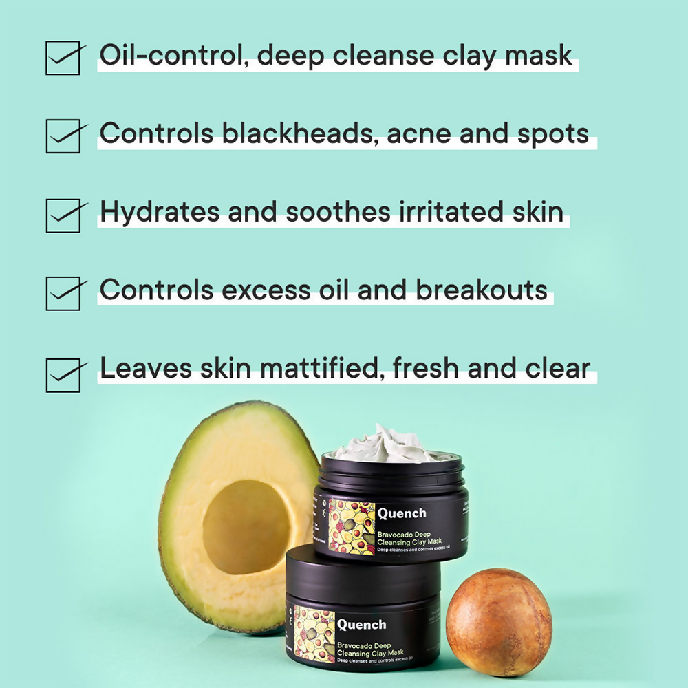 Quench Vitamin E Deep Cleansing Clay Mask with Avocado Removes Impurities & Refines Pores | Swadesiicart
