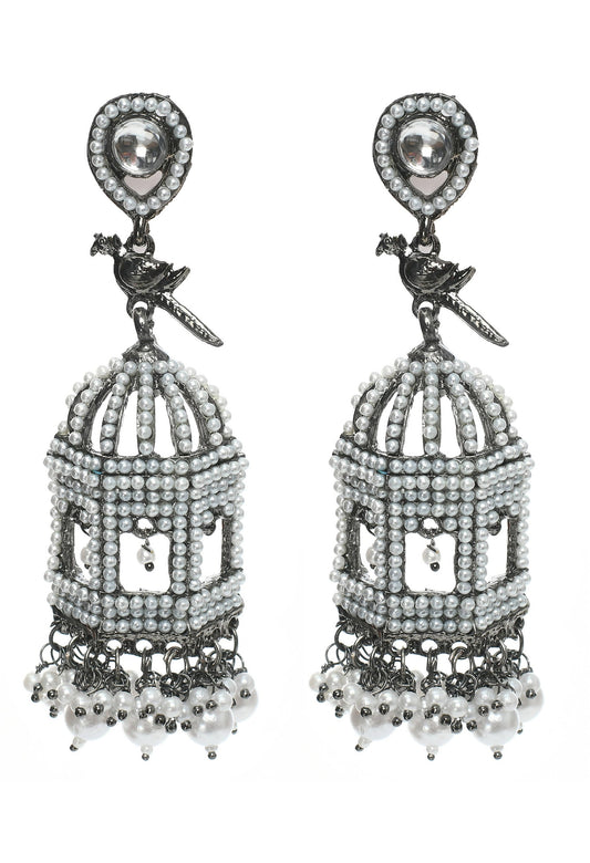 Mominos Fashion Johar Kamal Silver Color Bird Nest Earrings With Pearls - Mominos Fashion