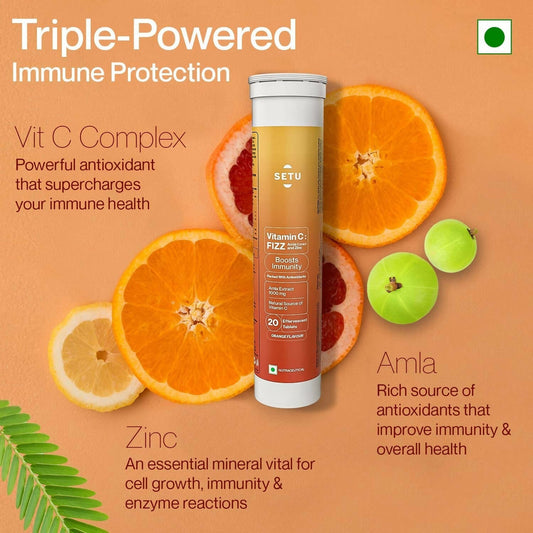 Setu Vitamin C: Fizz - 20 Effervescent Tablets - Swadesiicart