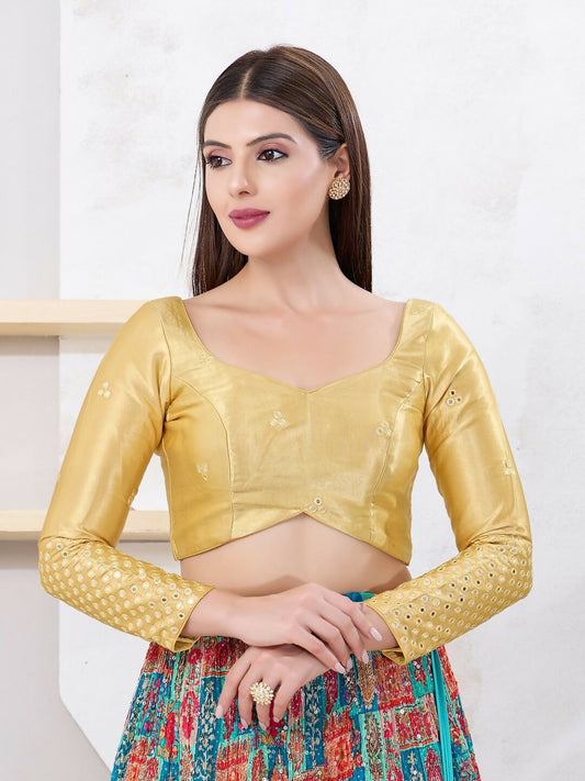 Joban Fashion Gold Gajji Silk Elbow Sleeveless Back Open Blouse - Swadesiicart